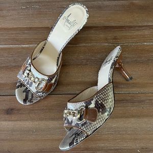Amalfi by Rangoni Cervaro open toe mules. Snake print. Size 8.5. Never worn.